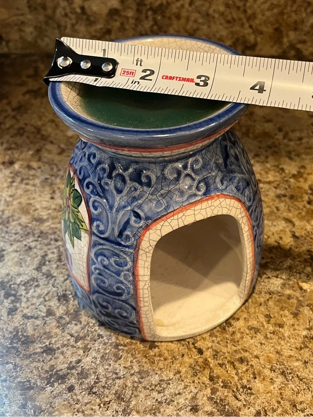 Blue Ceramic Tart Warmer with Holiday Greenery Motif